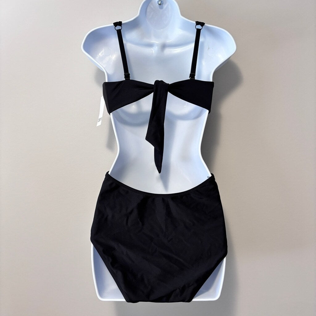 Bar III Women's Medium Black & Silver Stud Plunge One-Piece Swimsuit NWT