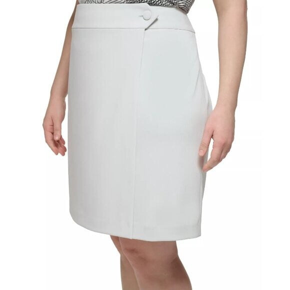 CALVIN KLEIN Plus and Petite Size Scuba-Crepe A-Line Wrap White Skirt NWT