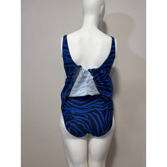 Raisins Curve Plus Size 14W Blue & Black Zebra Print Swimdress One Piece NWT
