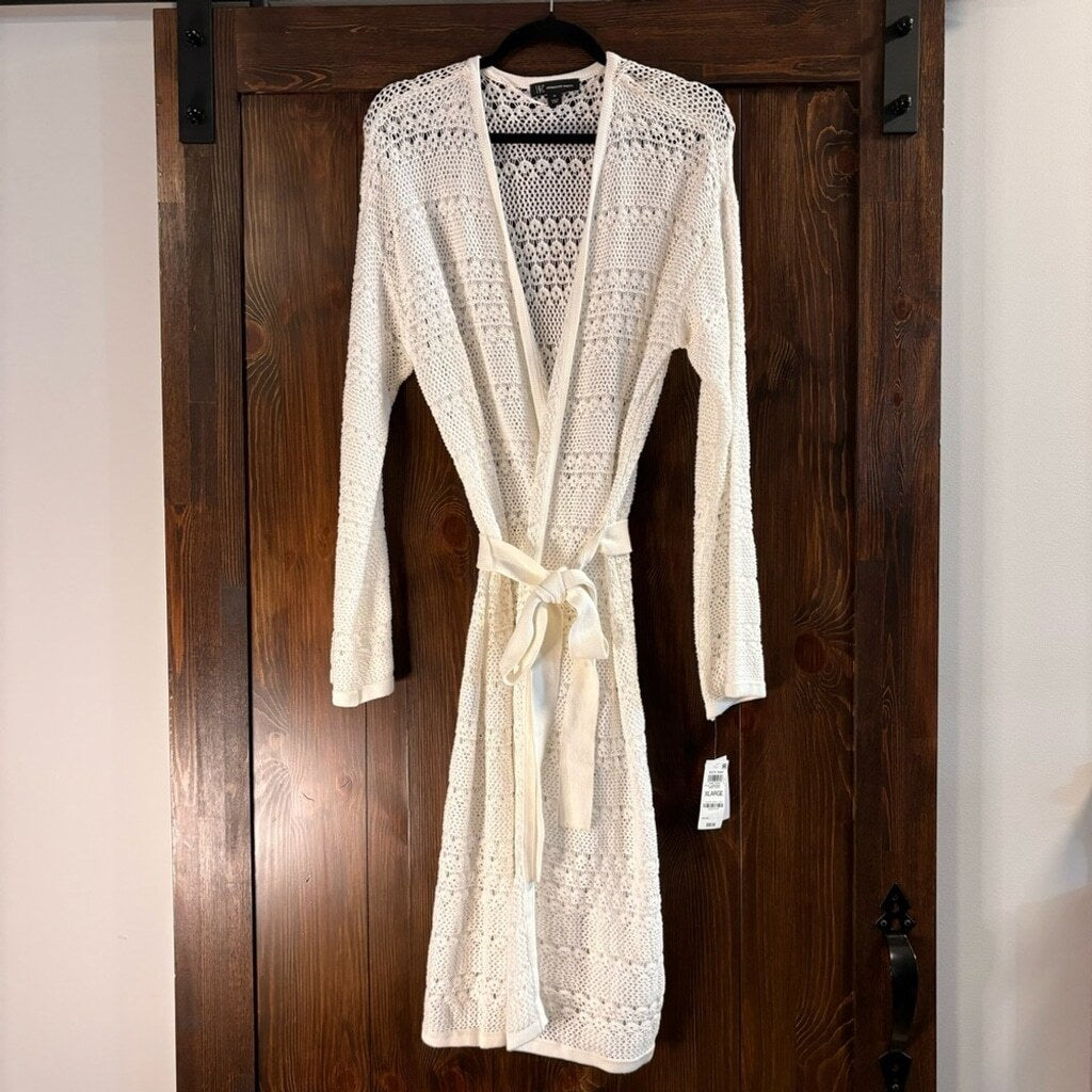 INC International Concepts XXL White Crocheted Cardigan Duster Sweater NWT