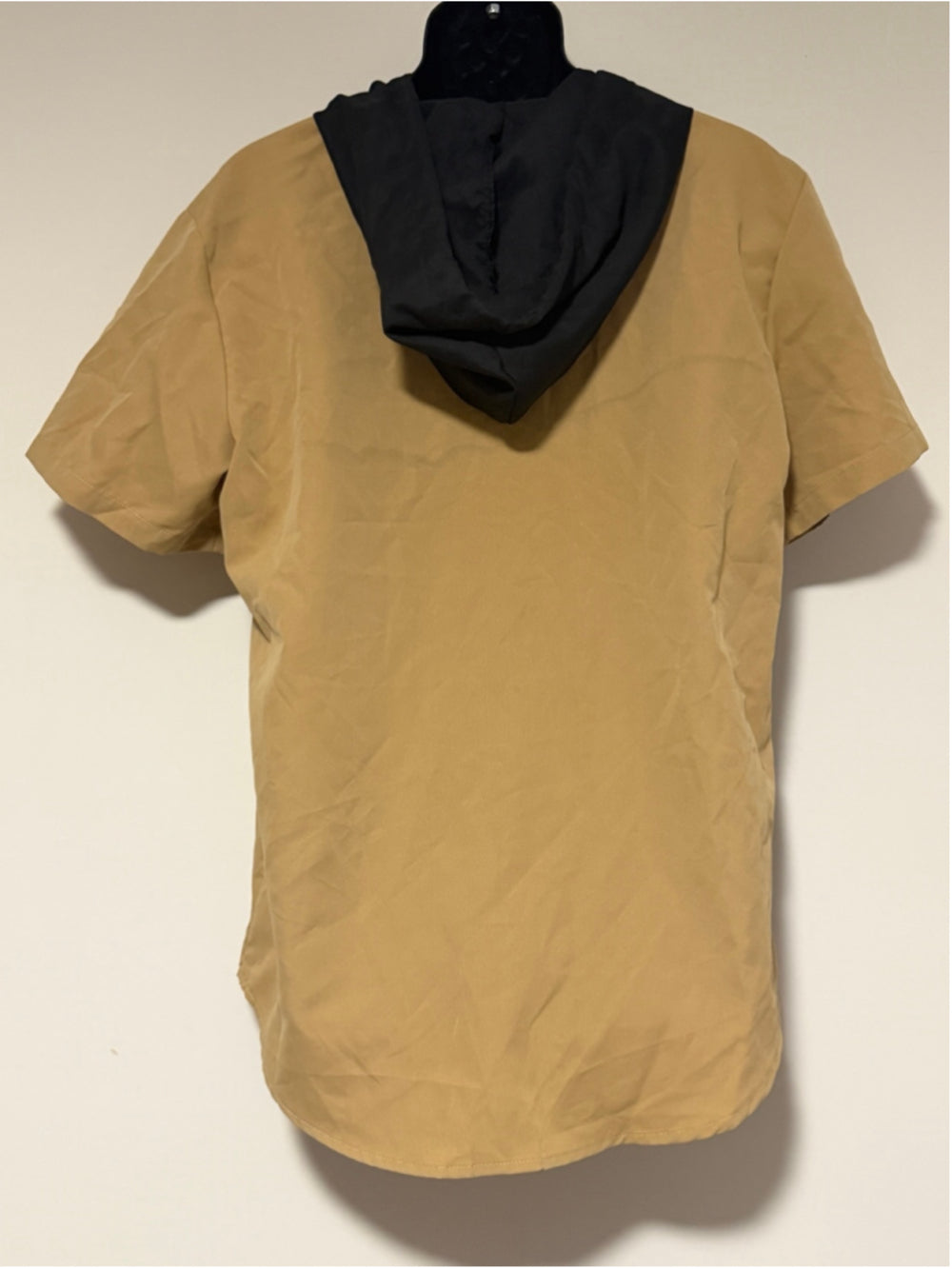 SHEIN Manfinity Large Black & Beige Colorblock Hooded Button Down Shirt NWT
