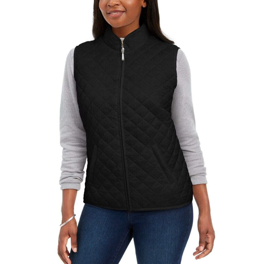 Karen Scott Women's Black Solid Quilted Puffer Vest NWT