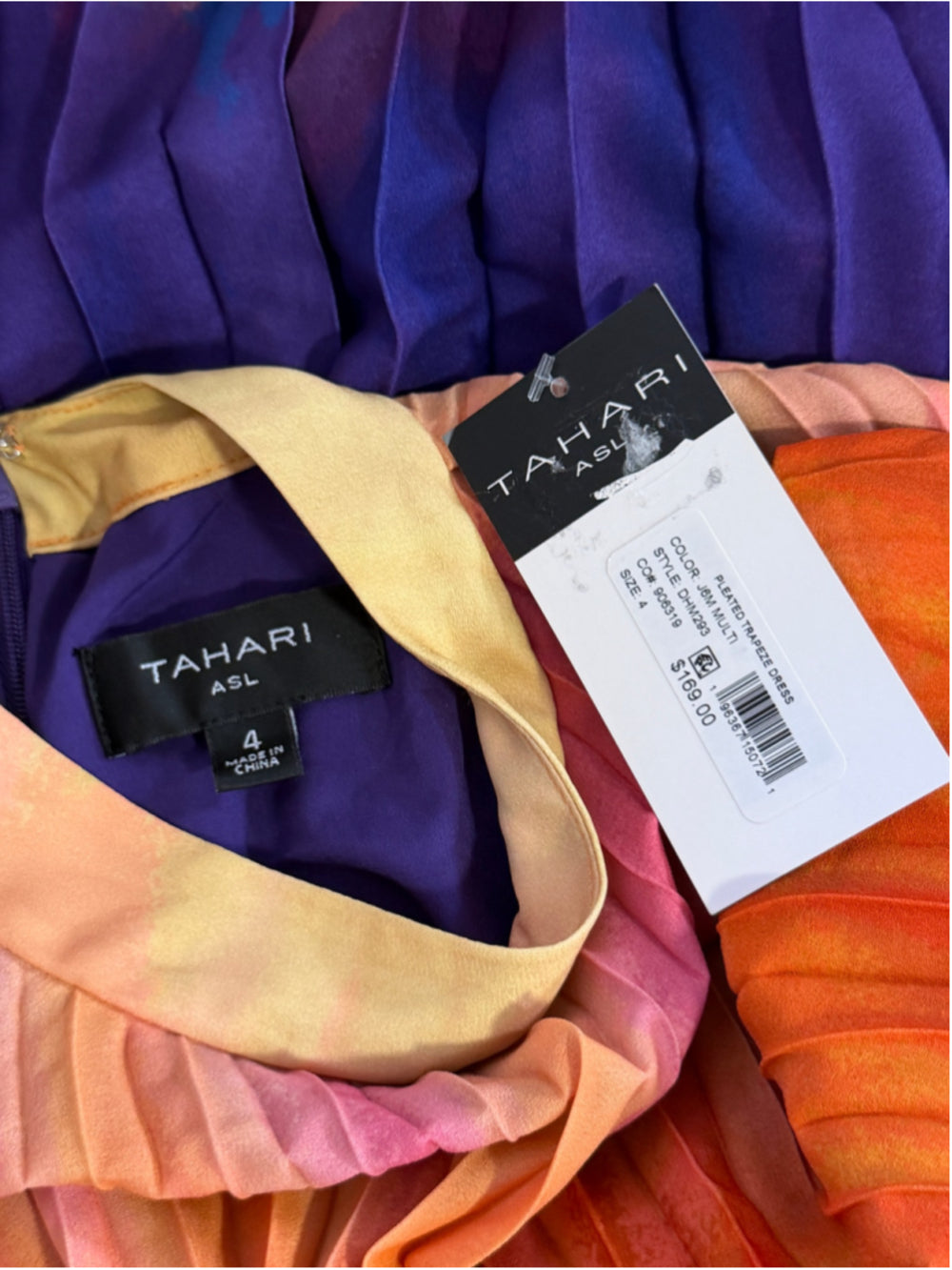Tahari ASL Size 4 Pleated Watercolor Colorblock Pleated Midi Dress NWT