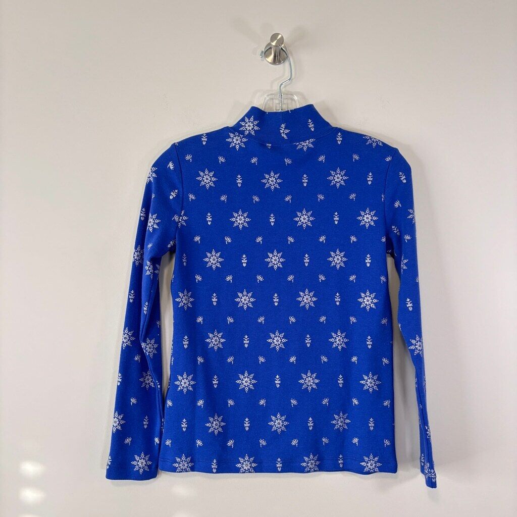 Karen Scott Women's Petite Blue Mock-Neck Top with Sparkly Snowflakes NWT