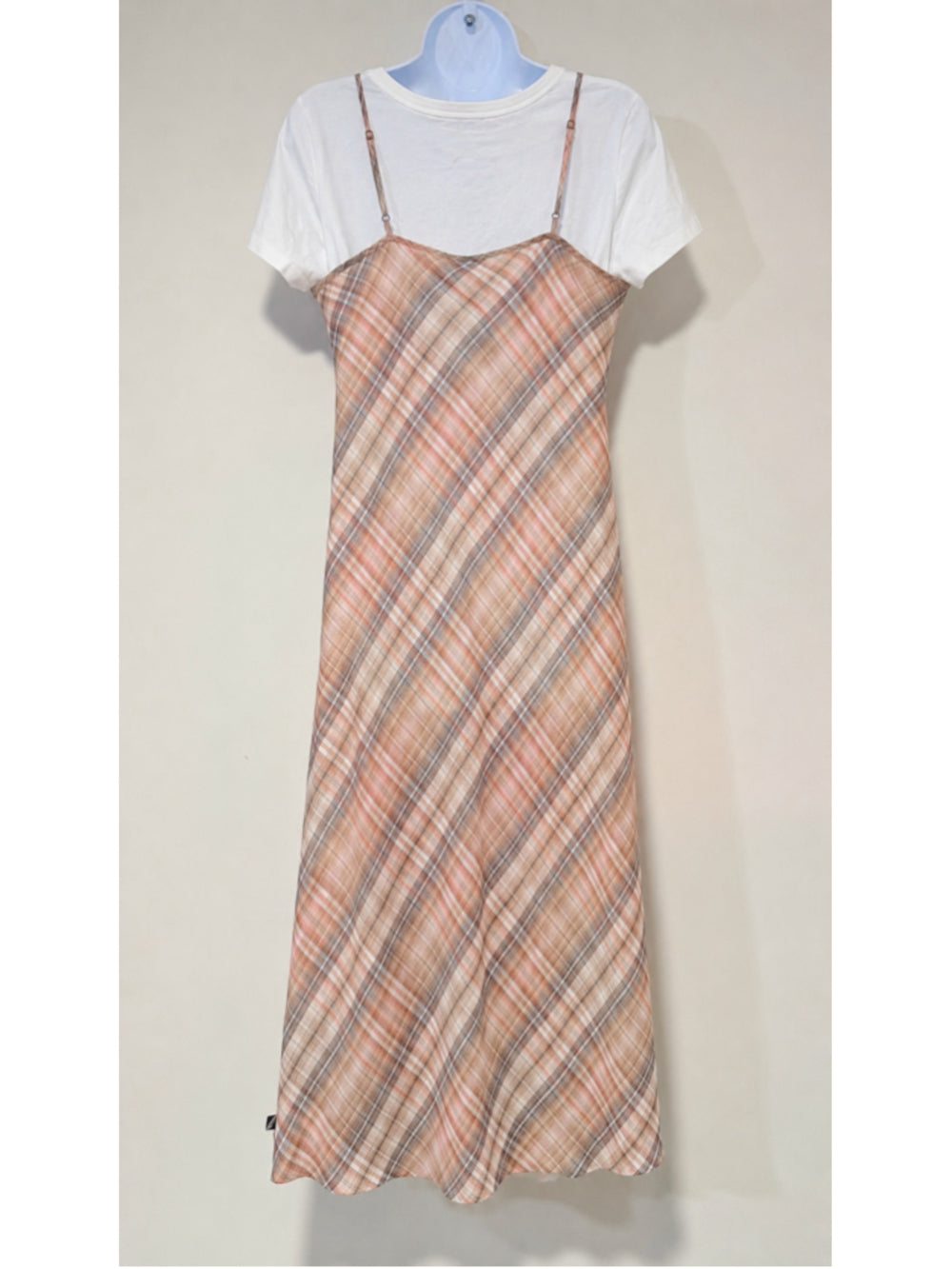 Nautica Jeans Size Medium Plaid Layered T-Shirt w/ Scoop Neck Midi Dress NWT