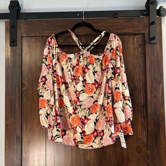 I.N.C. INTERNATIONAL CONCEPTS Women's Floral Printed Satin Long-Sleeve Top NWT