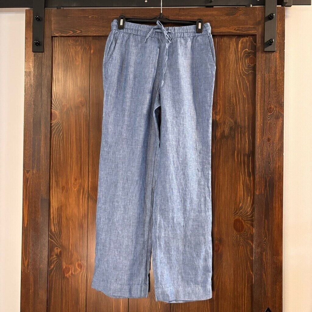 Charter Club Luxury Line Blue Petite 100% Linen Drawstring Pants NWT