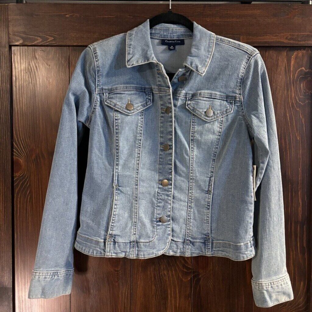 Charter Club Women's Petite Petite Stretch Light Wash Denim Jacket NWT
