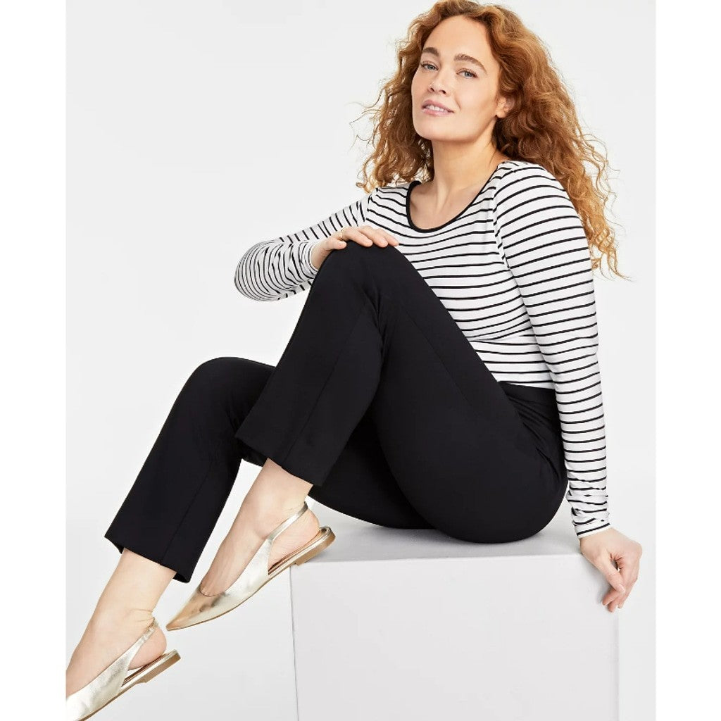 On 34th Women's Medium Short (Petite) Black Ponte-Knit Pull-On Ankle Pants NWT