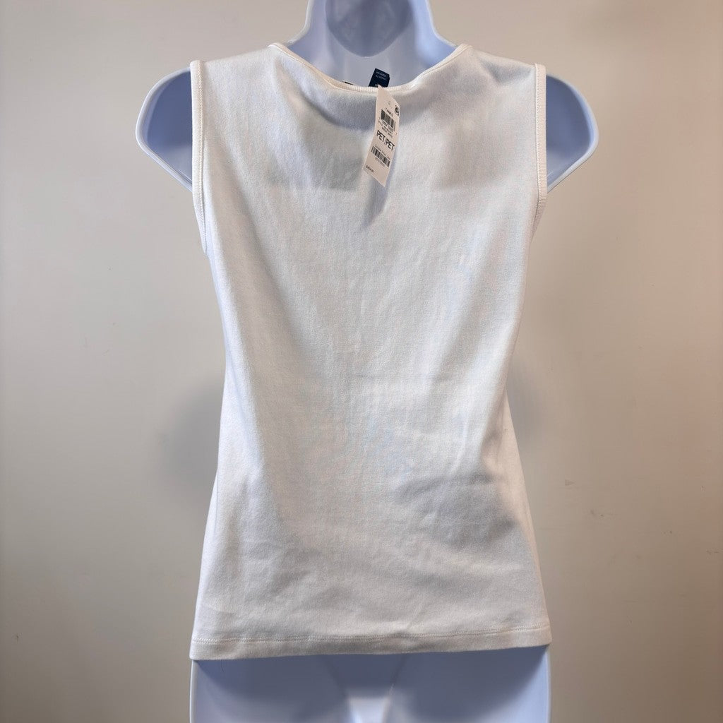 Karen Scott Petite White 100% Cotton Sweetheart Keyhole Tank Top NWT