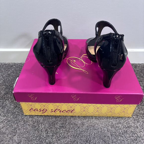 Easy Street Women's 6.5 Black Patent Flash Dress Strappy Heels NIB