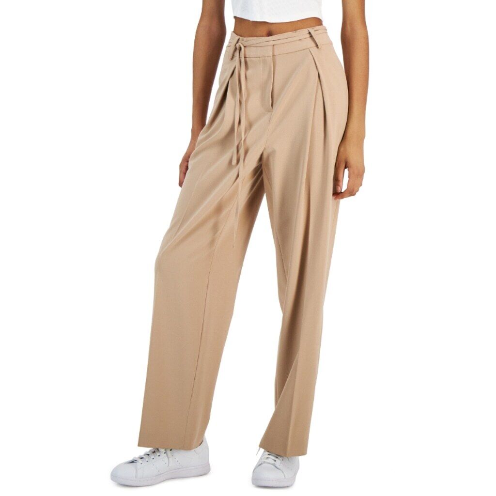 Bar III Women's Size 16 Beige Pleated High-Rise Wide-Leg Dress Pants NWT