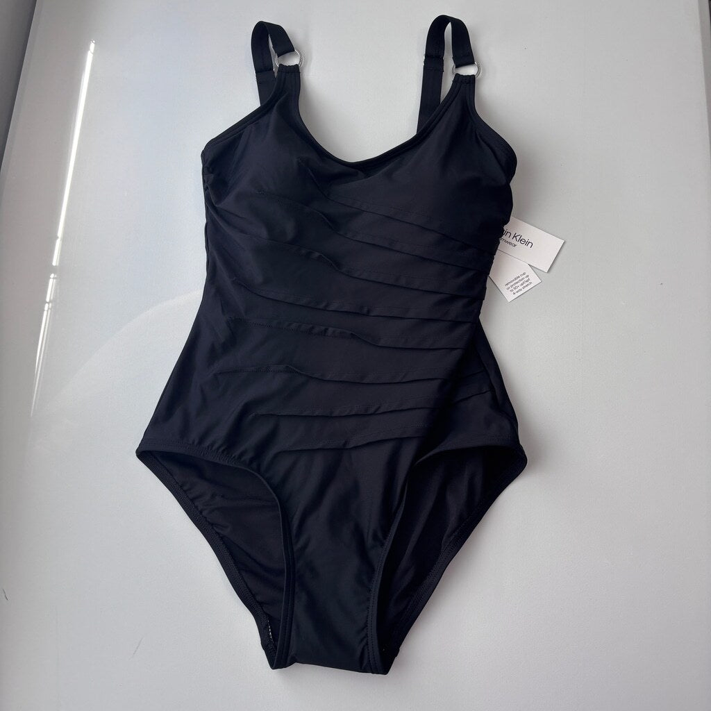 Calvin Klein Women's Size 6 Black Starbust Pleated One-Piece Swimsuit NWT