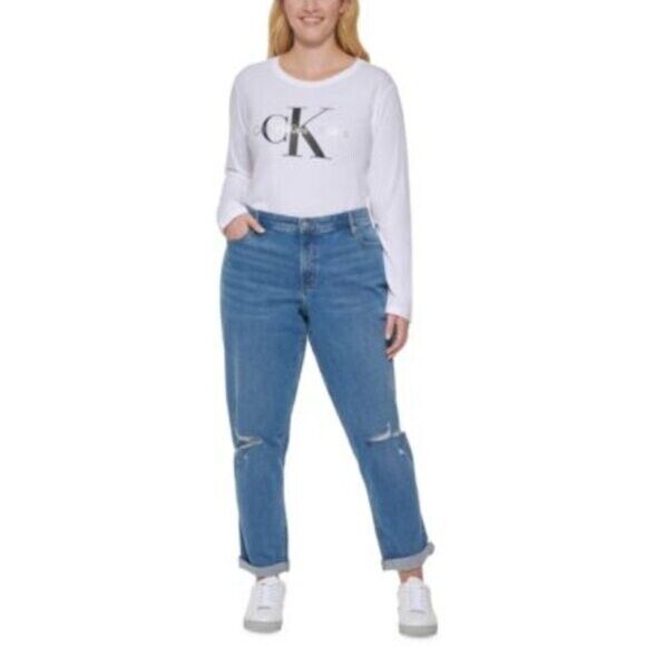 CALVIN KLEIN JEANS Plus Size Mid-Rise Slim-Fit Cuffed Boyfriend Jeans NWT