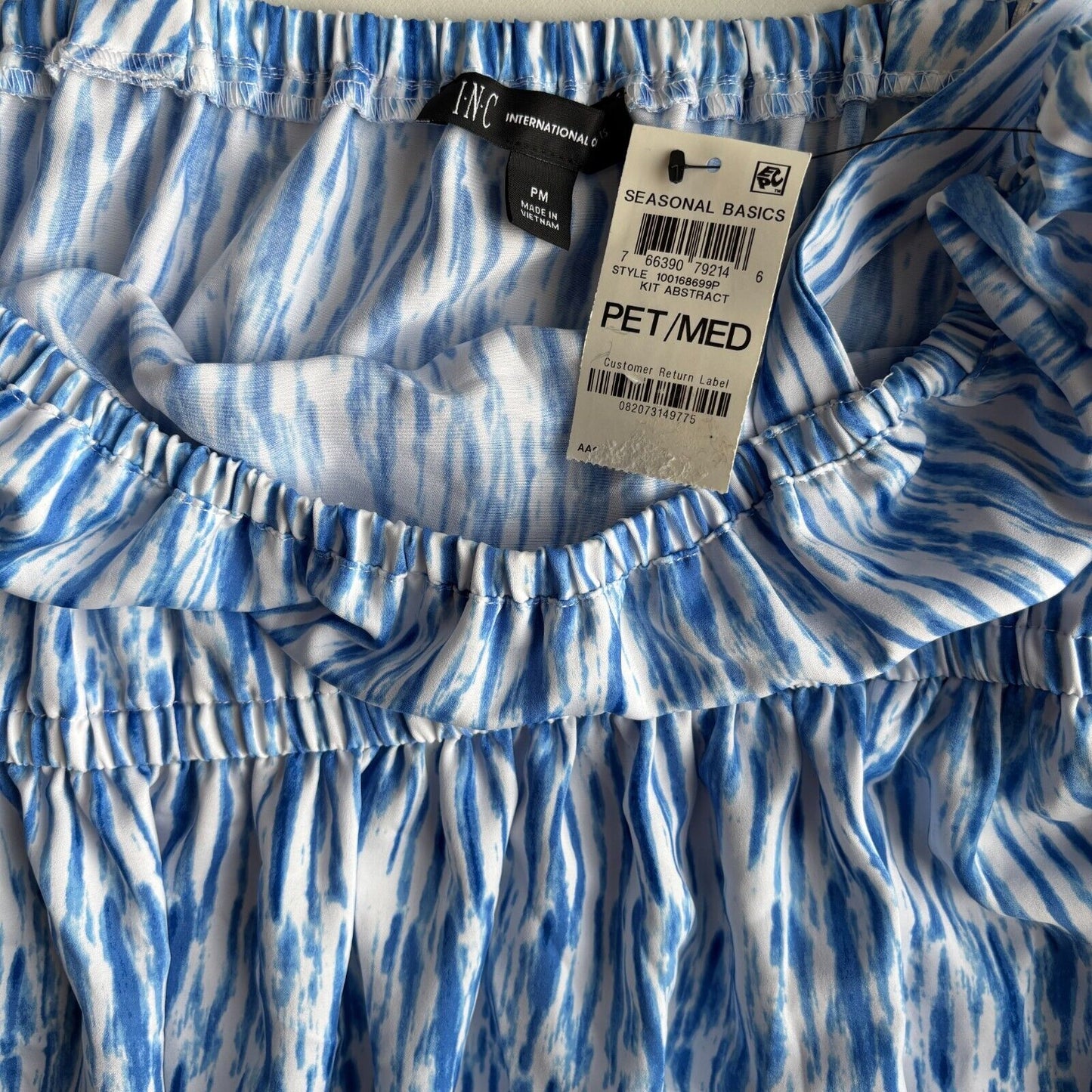 I.N.C. International Concepts Petite White & Blue Tiered Belted Dress NWT