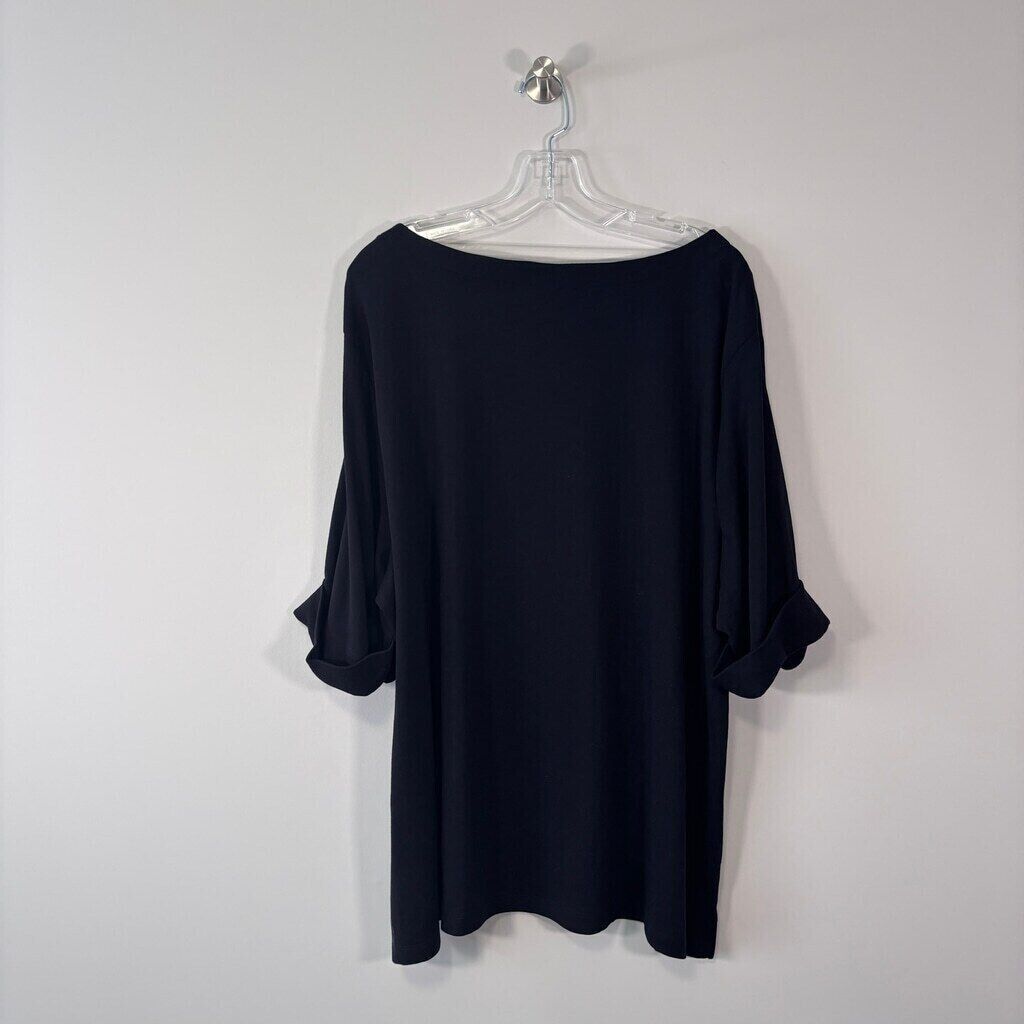 Karen Scott Women's Plus Size 100% Cotton Black Elbow-Sleeve Top NWT