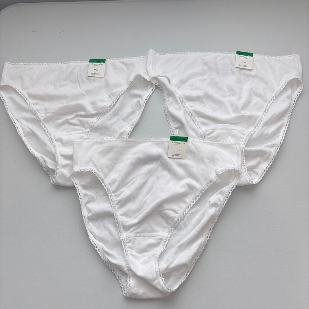 Charter Club Women's Large 100% Cotton 3 Pack of White Brief Underwear NWT L20