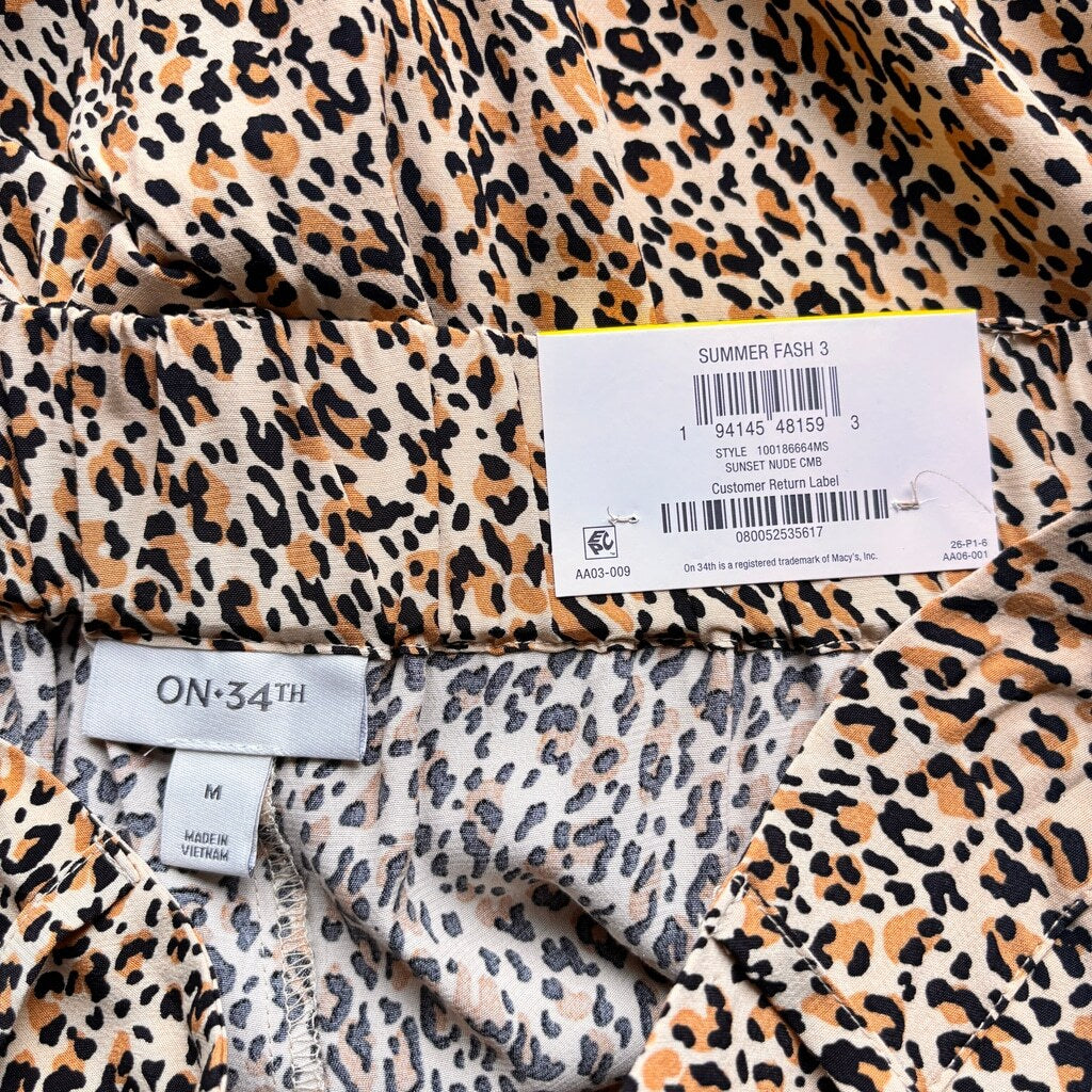 On 34th Women's Medium Beige Leopard Animal Printed Wide-Leg Pants NWT