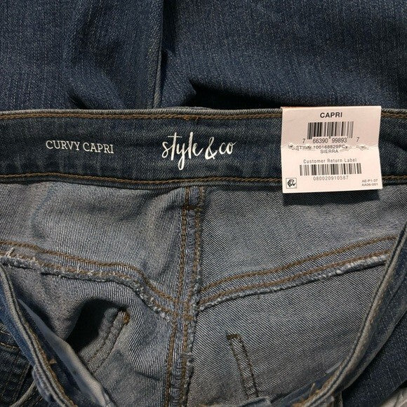 Style & Co. Women's Pink Detail Embroidered Curvy Capri Jeans NWT