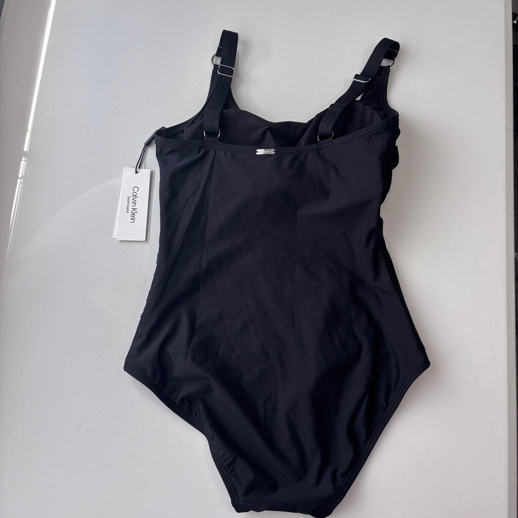 Calvin Klein Women's Size 6 Black Starbust Pleated One-Piece Swimsuit NWT
