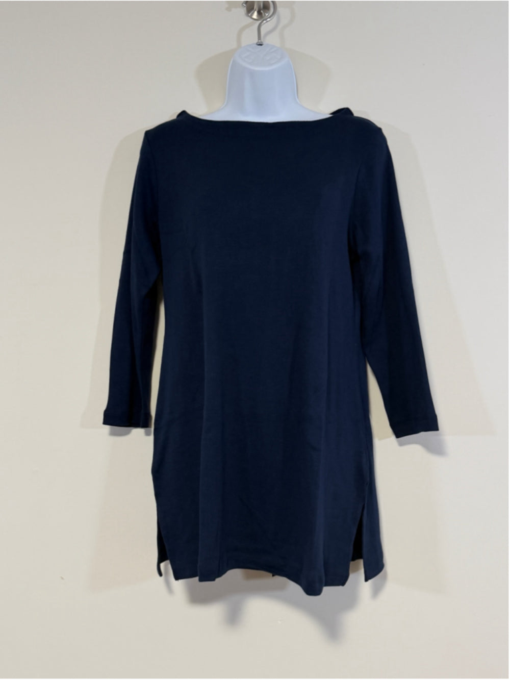 Karen Scott Women's Medium Navy Blue 100% Cotton Boat-Neck 3/4-Sleeve Top NWT