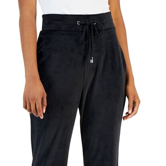 INC International Concepts Size M Black Velour High Rise Flare Leg Pants NWT.