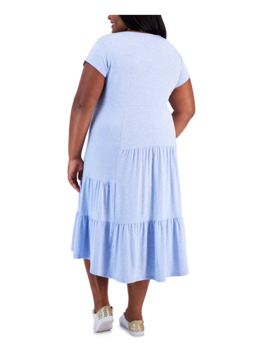 Tommy Hilfiger Plus Size 2X Blue Short-Sleeve Tiered Midi Dress NWT