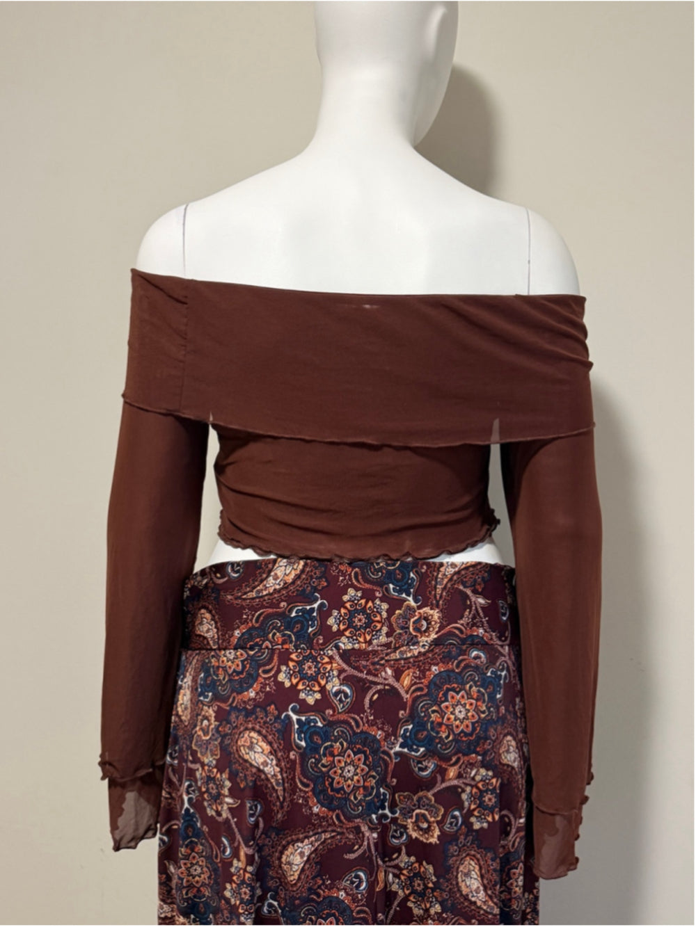 SHEIN Plus Size 3XL Brown Mesh Off Shoulder Asymmetrical Top NWT