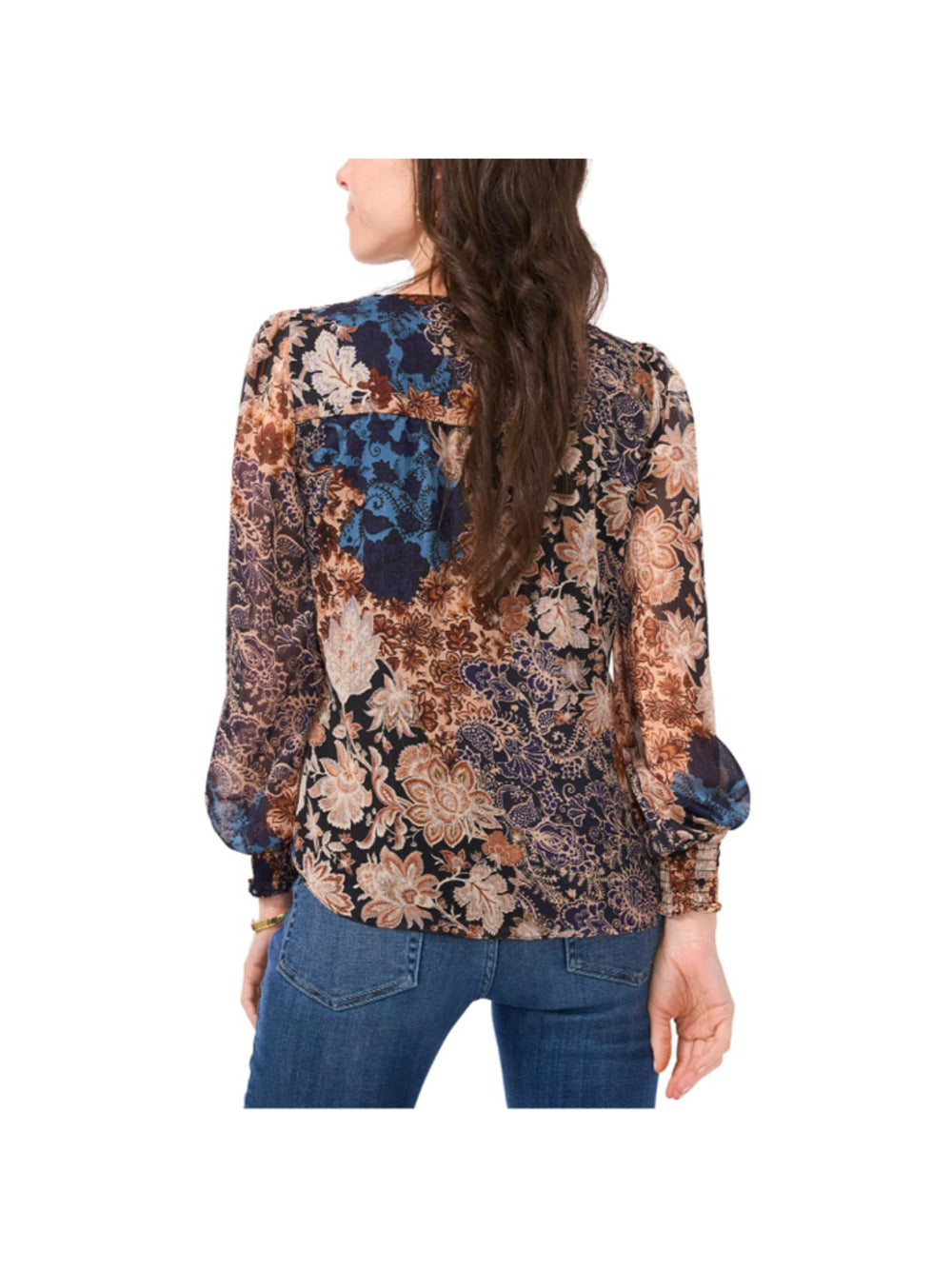Sam & Jess Women's Medium Petite V-Neck Smocked-Trim Long-Sleeve Top NWT