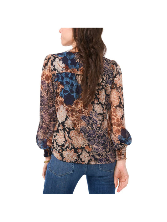 Sam & Jess Women's Medium Petite V-Neck Smocked-Trim Long-Sleeve Top NWT