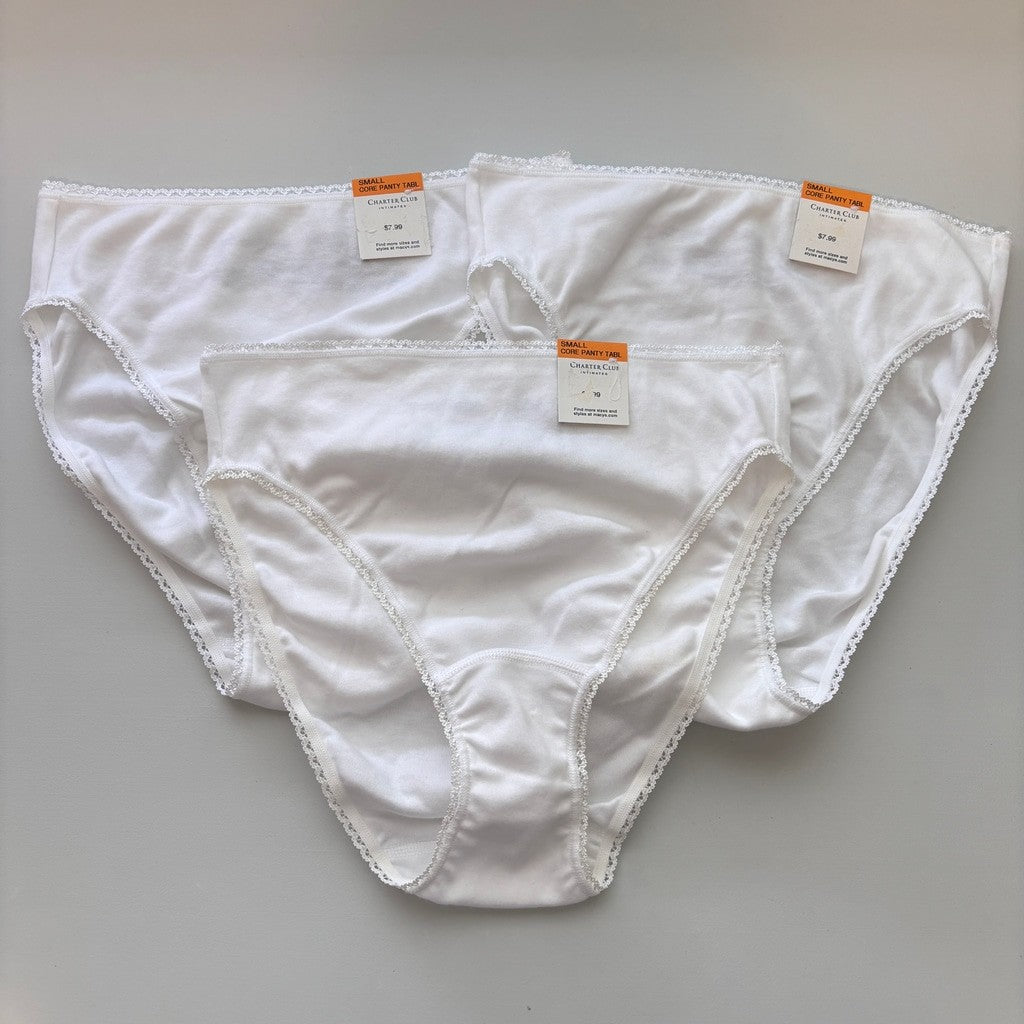 Charter Club Women's Small 100% Cotton 3 Pack of White Brief Underwear NWT S40