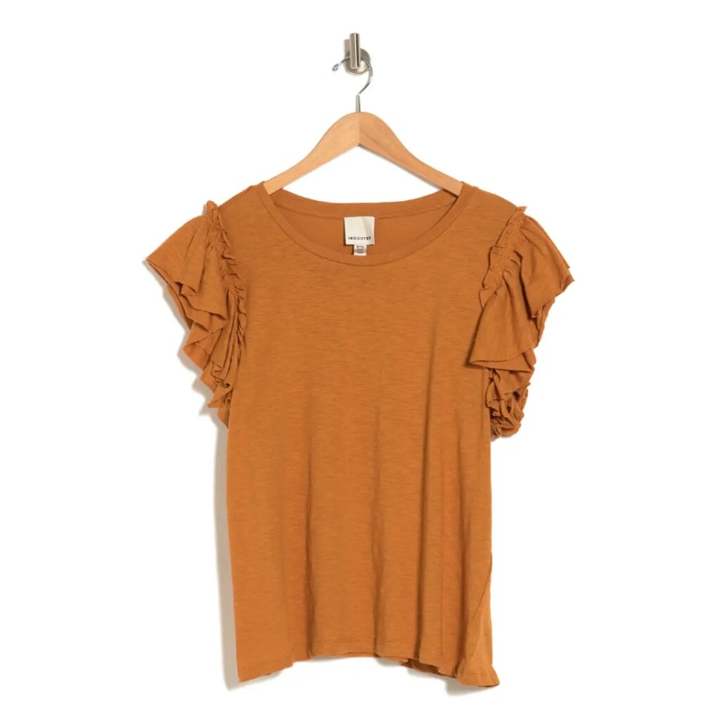 Industry Republic Clothing XS Flutter Ruffle Sleeve Pima Cotton T-Shirt NWT