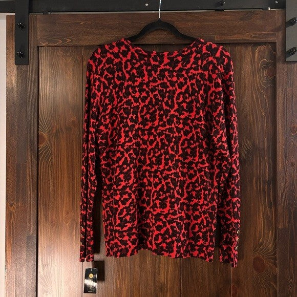 JM Collection Petite Large Red Leopard Print Rivet-Detail Sweater NWT