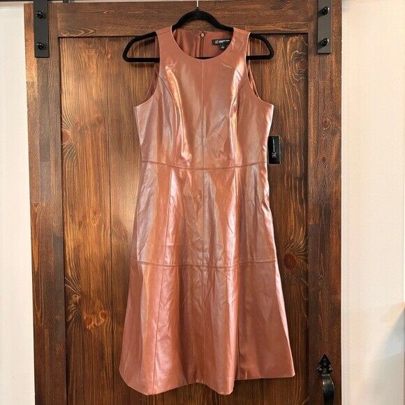 I.N.C. INTERNATIONAL CONCEPTS Sleeveless Pleather Fit & Flare Dress, Brown NWT