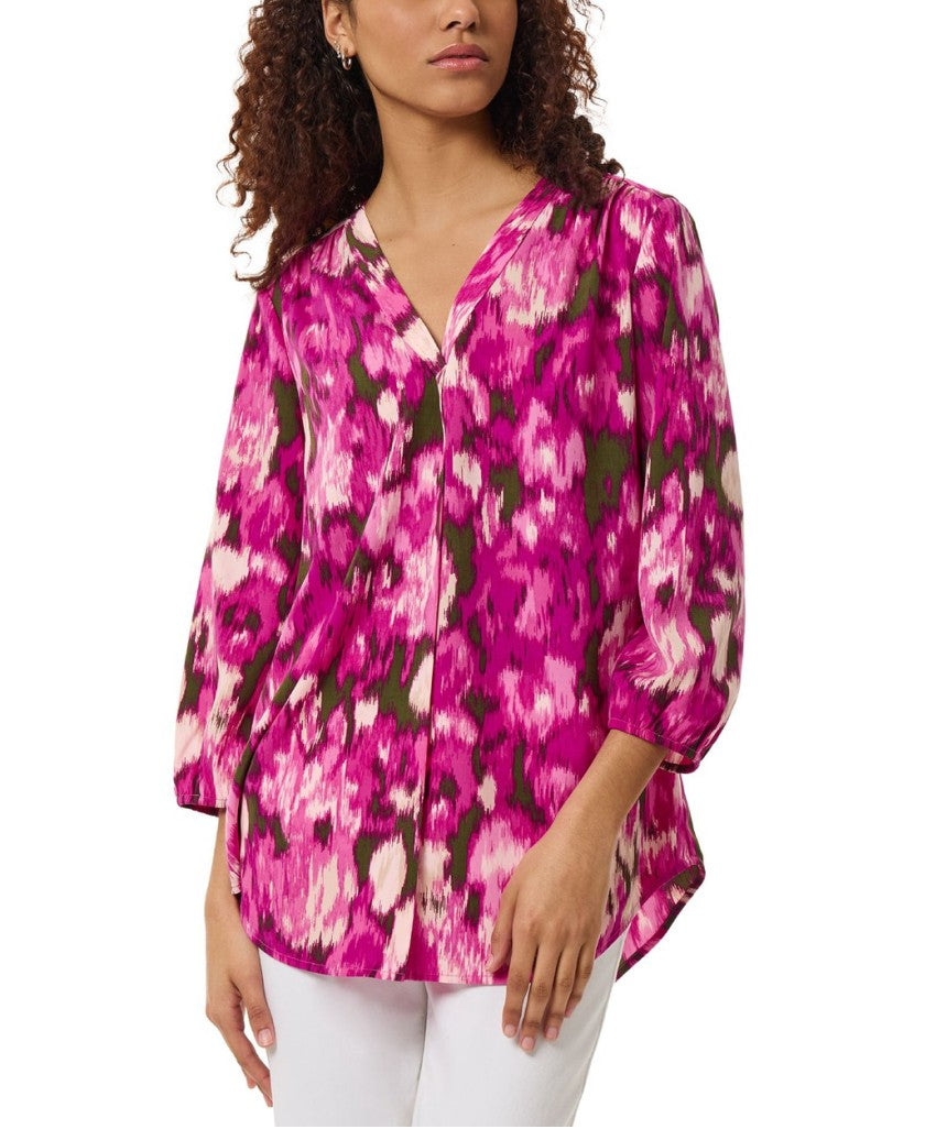 Jones New York Size Medium Petite Bright Pink Multi Print Blouse NWT