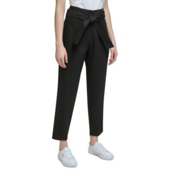 CALVIN KLEIN Women's High-Rise Tie-Waist Pants, Black NWT
