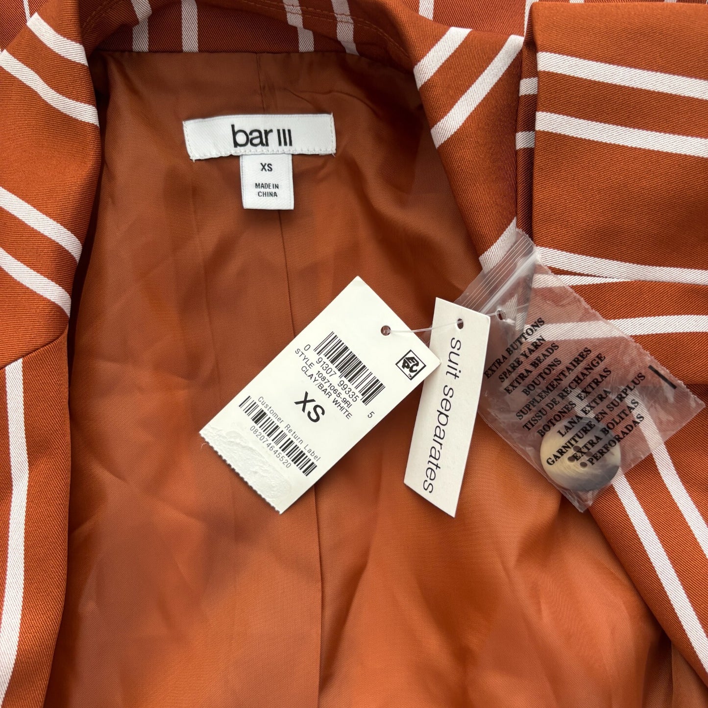 Bar III Women's Brown & White Striped Faux Double Breasted Blazer Jacket NWT