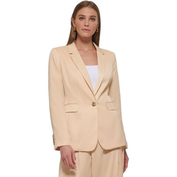 DKNY One-Button Flap Pocket Petite Blazer, Beige NWT 14P