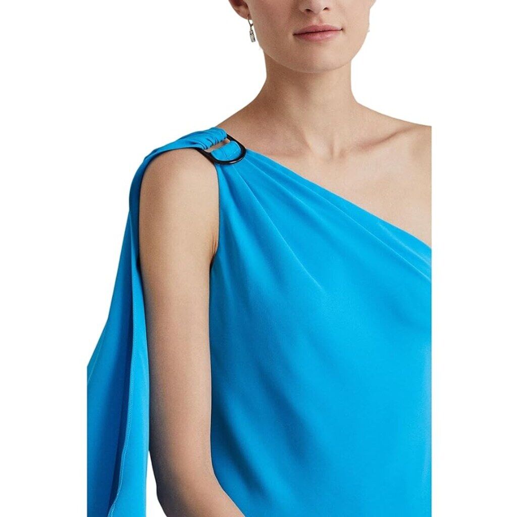 Ralph Lauren Women's Size 16 Blue Georgette One-Shoulder Cocktail Dress NWT