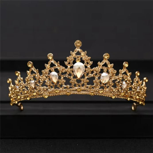 Gold Teardrop Tiara / Crown Crystal Rhinestone Bridal Hair Accessories NWT