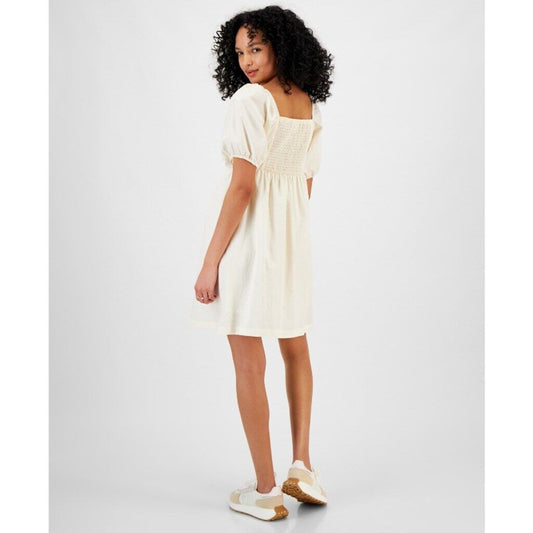 And Now This Women's Large Ivory Smocked Puff-Sleeve Mini Dress NWT