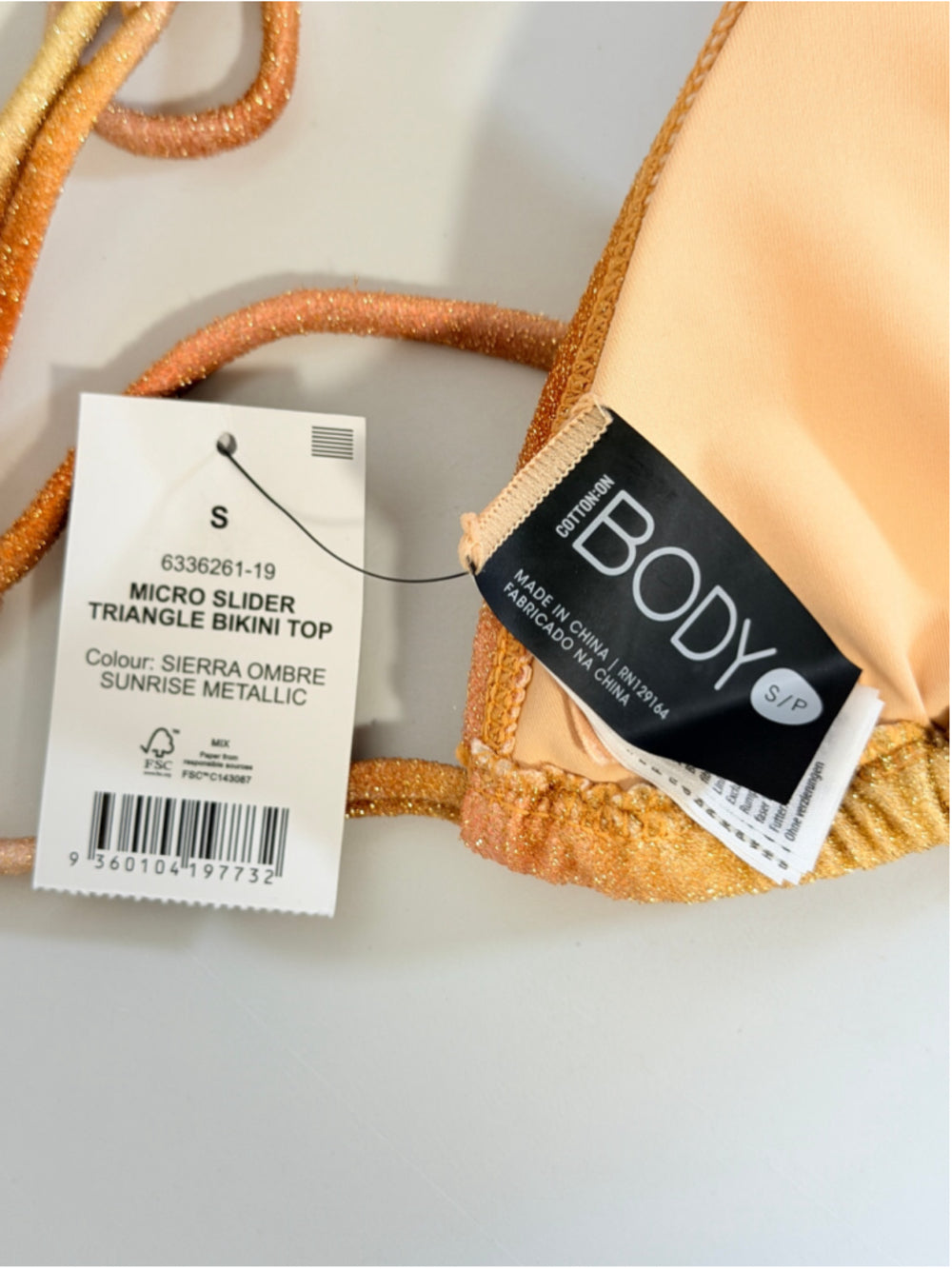 COTTON ON Size Small Ombre Glitter Ombre Micro Slider Triangle Bikini Top NWT