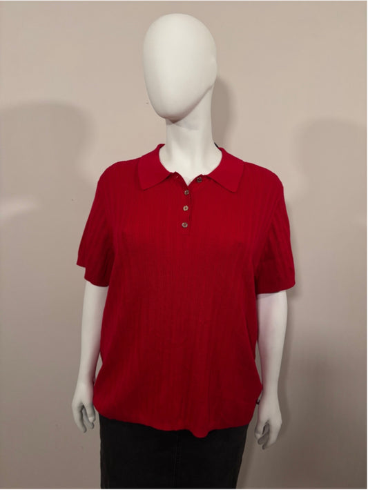 Tommy Hilfiger Plus Size 3X Red Ribbed Short-Sleeve Polo Sweater Top NWT