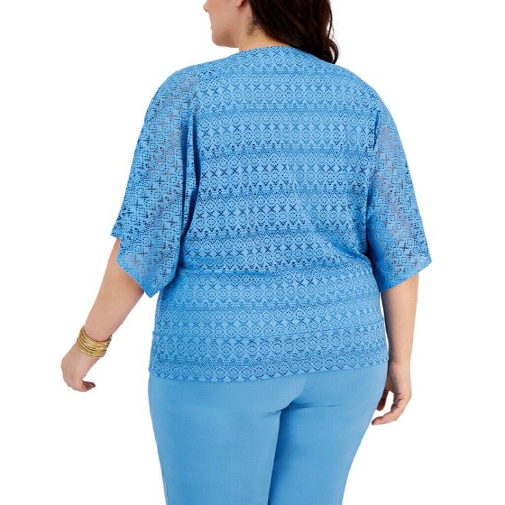 JM Collection Plus Size 3X Light Blue Poncho Top NWT