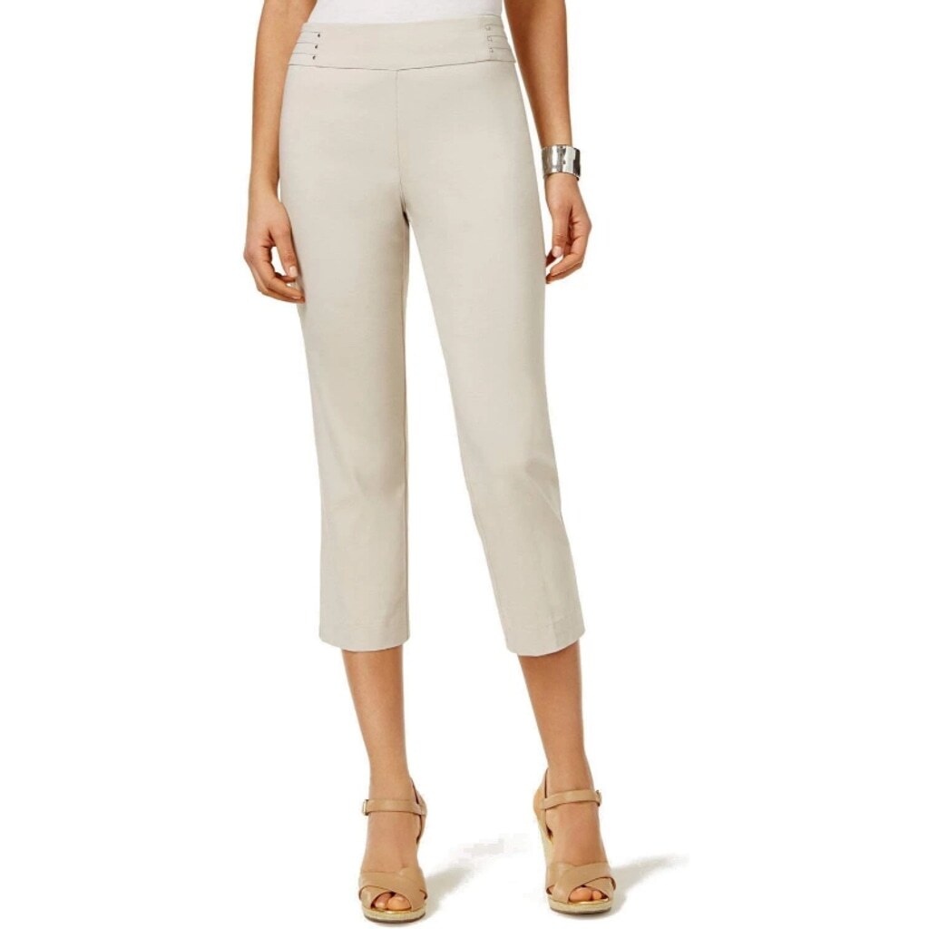 JM Collection Women's Size XL Beige Khaki Embellished Pull-On Capri Pants NWT