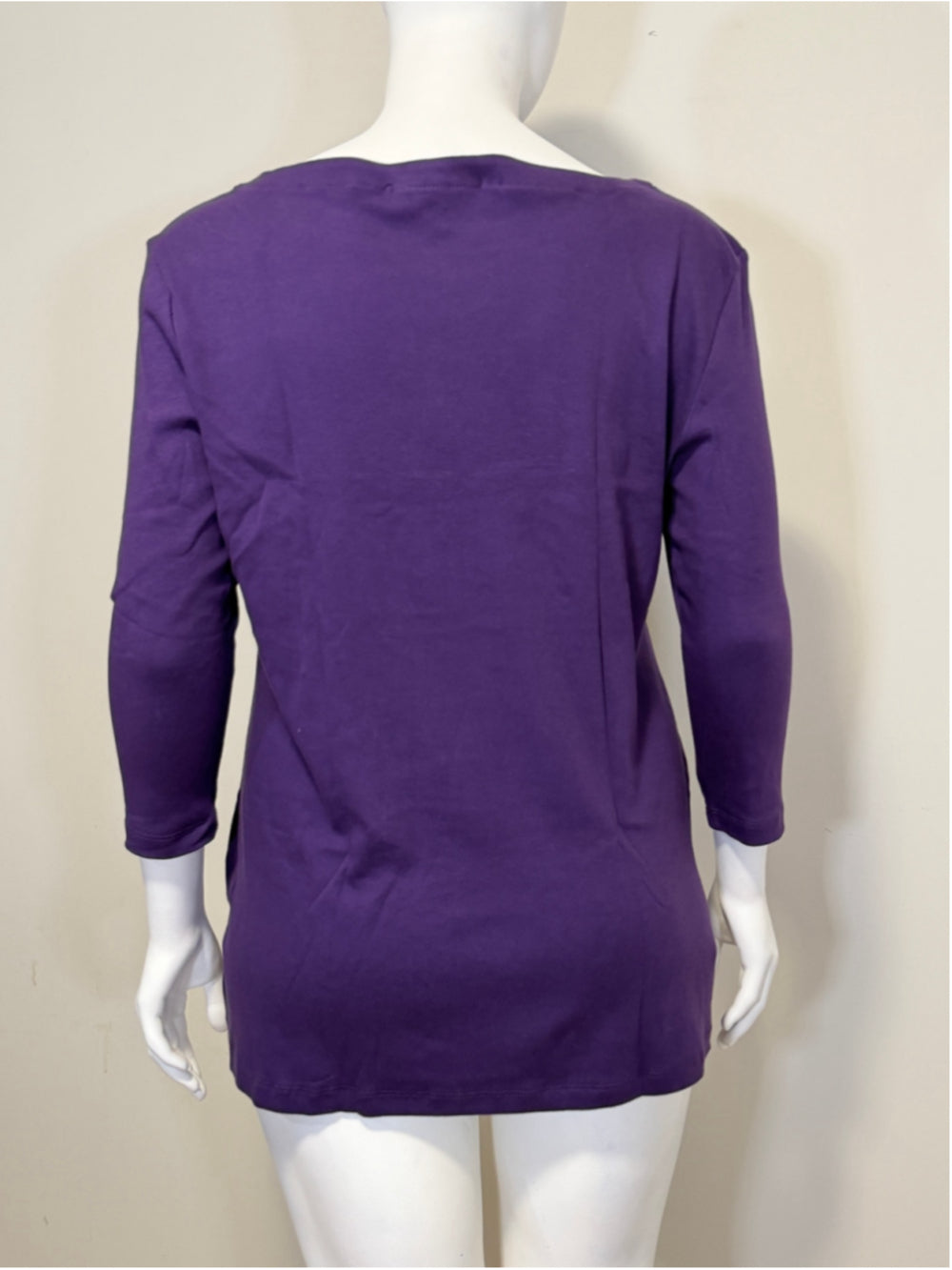 Karen Scott Extra Large 100% Cotton Purple 3/4 Sleeve Boat Neck Tunic Top NWT