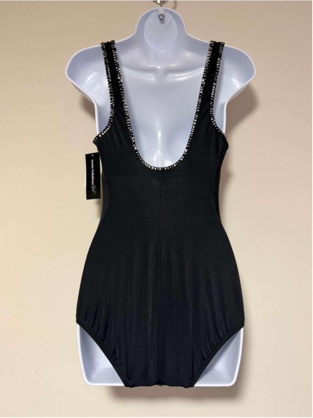 Swim Solutions Women's Size 8 Black Shirred Zip-Front One-Piece Swimsuit NWT