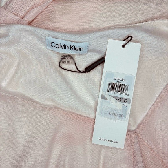 CALVIN KLEIN Plus Size Pink Asymmetrical-Neck Ruched Long-Sleeve Top NWT