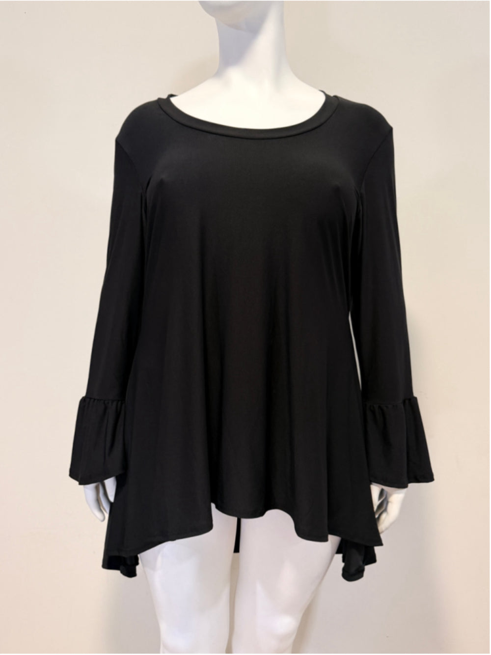 24seven Comfort Apparel Plus Size 2X Black Bell Sleeve Flared Tunic Top NWT