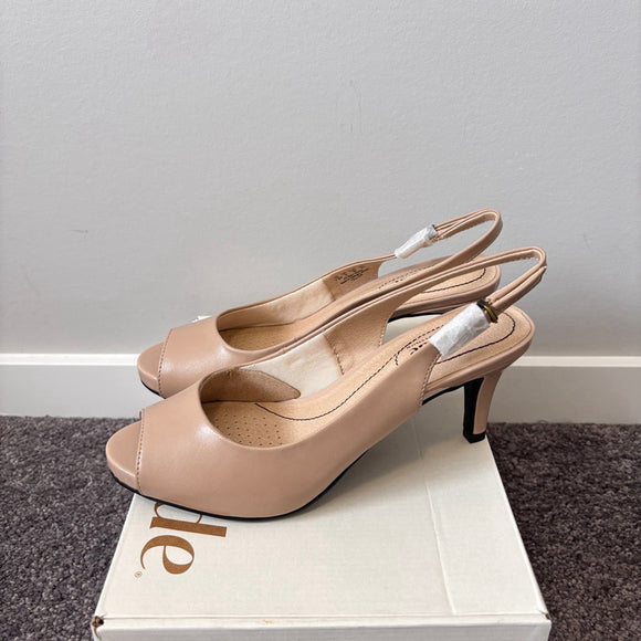 Life Stride Women's 7 Teller Light Beige Neutral Slingback Peep Toe Pumps NIB
